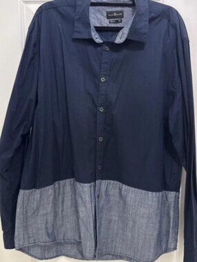 Marc Ecko Two-Tone Navy and Light Blue Dress Shirt size 2XL